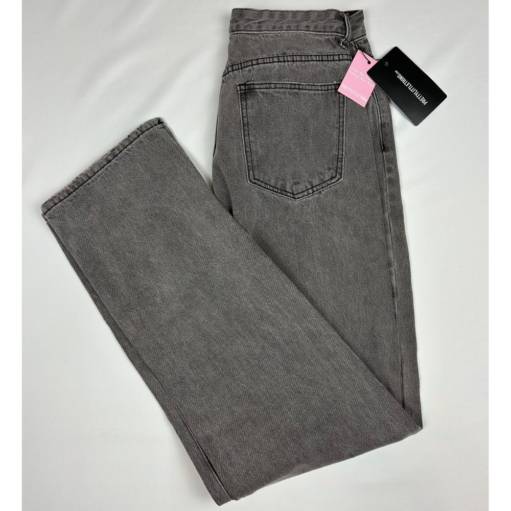 Pretty Little Thing Washed Grey Split Hem Leg Women's Jeans Sz: 12 UK 8 US
